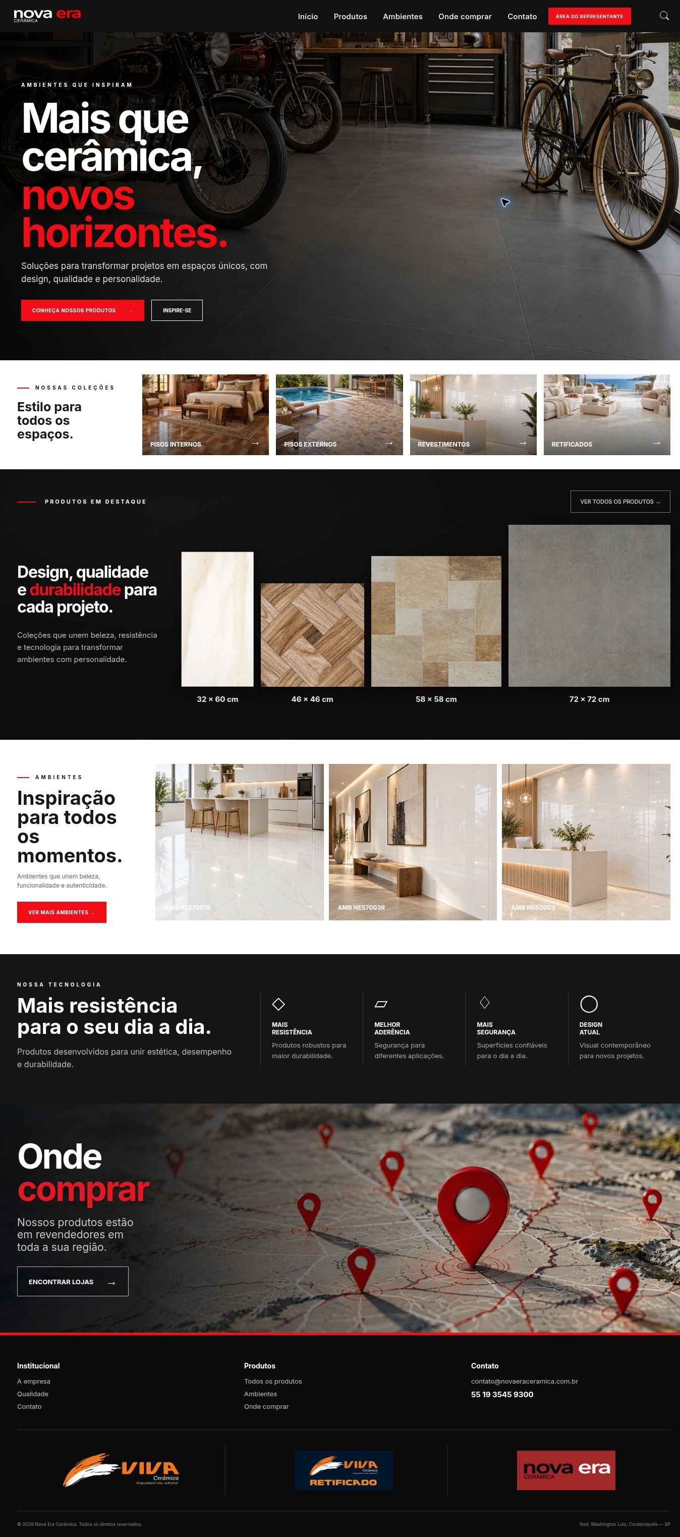 Captura real do site Nova Era Cerâmica